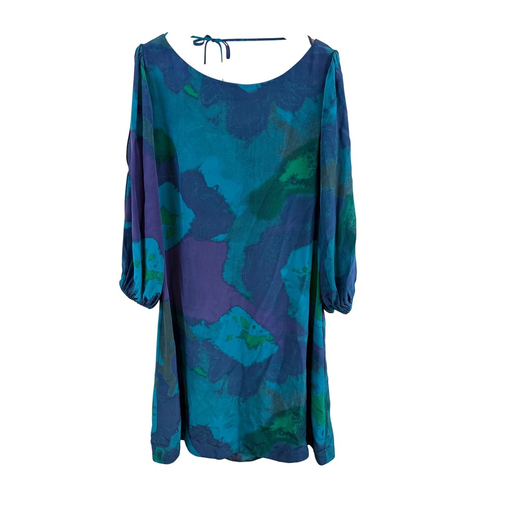 Halston Heritage Silk Abstract Cold Shoulder Dress Size M Blue Purple Mini